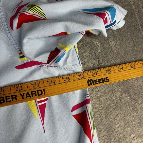 Lands End Shirt Mens XL 46-48 Sail Boats Nautical Blue‎ Button Up Short Sleeve - Picture 8 of 12